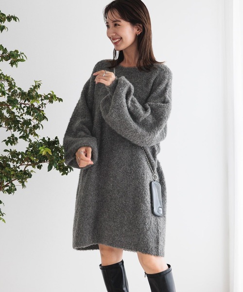 LEPSIM（レプシィム）の「3.5ゲージブークレミニニットワンピース　970839（ワンピース・レディース・チャコールグレー/モカ/スモークピンク・FREE）」の4枚目の写真
