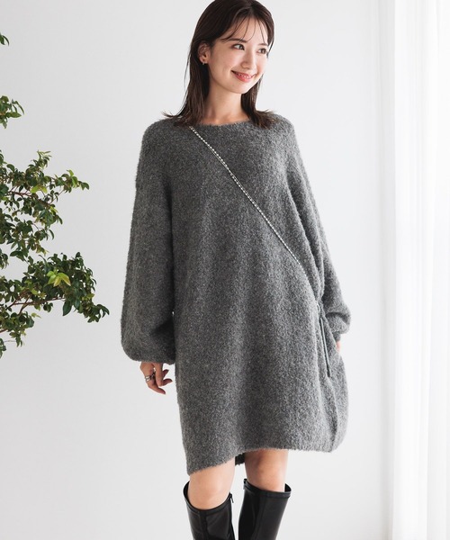 LEPSIM（レプシィム）の「3.5ゲージブークレミニニットワンピース　970839（ワンピース・レディース・チャコールグレー/モカ/スモークピンク・FREE）」の5枚目の写真