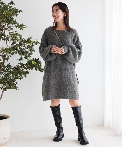 LEPSIM（レプシィム）の「3.5ゲージブークレミニニットワンピース　970839（ワンピース・レディース・チャコールグレー/モカ/スモークピンク・FREE）」の6枚目の写真