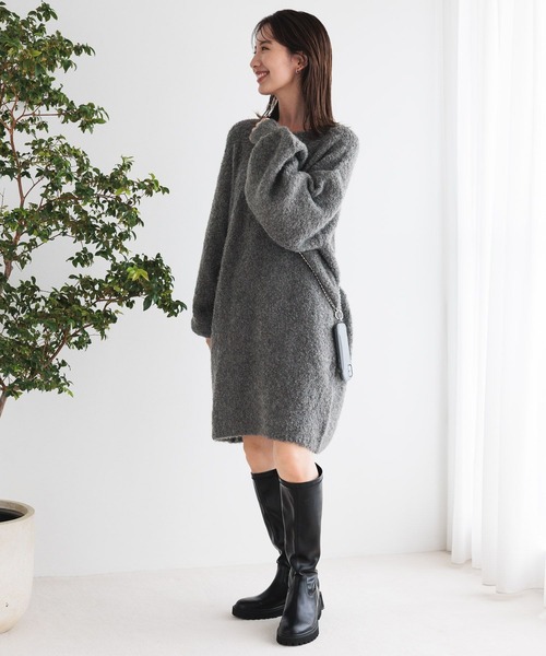 LEPSIM（レプシィム）の「3.5ゲージブークレミニニットワンピース　970839（ワンピース・レディース・チャコールグレー/モカ/スモークピンク・FREE）」の7枚目の写真