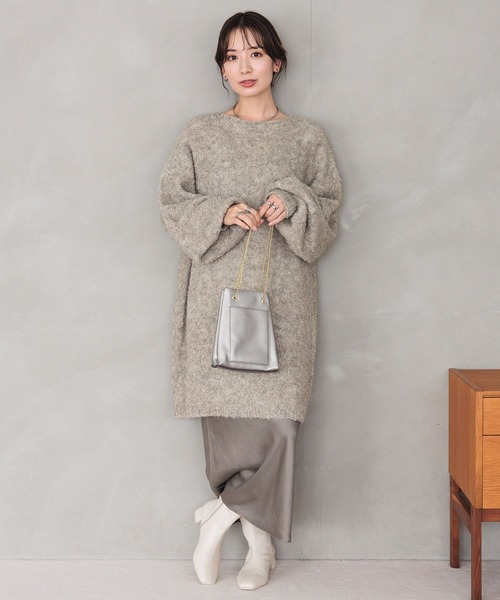 LEPSIM（レプシィム）の「3.5ゲージブークレミニニットワンピース　970839（ワンピース・レディース・チャコールグレー/モカ/スモークピンク・FREE）」の11枚目の写真