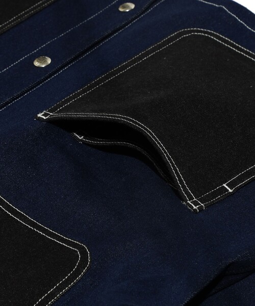 UNIVERSAL OVERALL（ユニバーサルオーバーオール）の「UNIVERSAL OVERALL × BEAMS / 別注 デニム カバーオール ジャケット（カバーオール・メンズ・インディゴブルー/ブラック・SMALL/MEDIUM/LARGE/X-LARGE）」の10枚目の写真