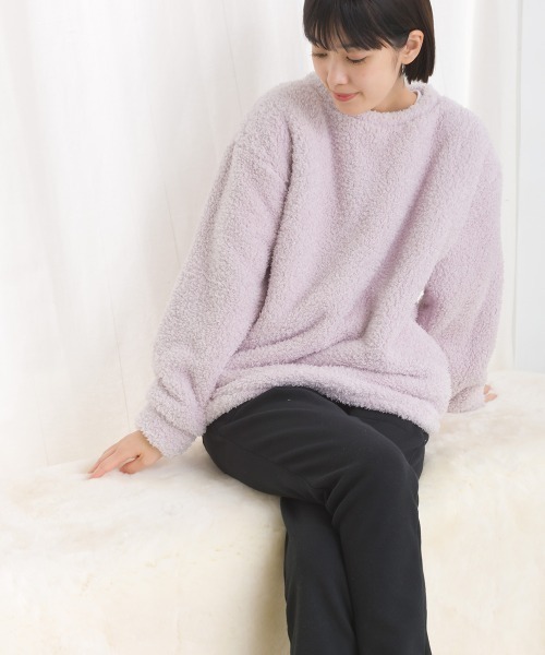 OMNES(オムネス)の「あったかふわシャギープルオーバー長袖(Tシャツ/カットソー・レディース・チャコール/ネイビー/ピンク/ホワイト×ブルー/オフホワイト・LARGE/MEDIUM)」の5枚目の写真