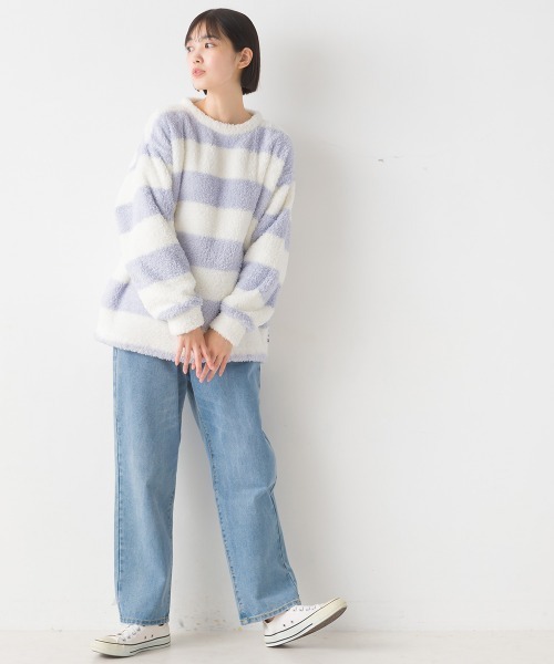 OMNES(オムネス)の「あったかふわシャギープルオーバー長袖(Tシャツ/カットソー・レディース・チャコール/ネイビー/ピンク/ホワイト×ブルー/オフホワイト・LARGE/MEDIUM)」の7枚目の写真