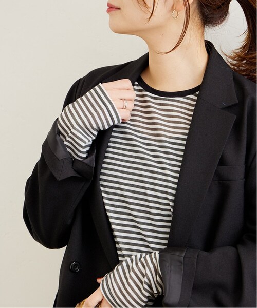 JOURNAL STANDARD(ジャーナルスタンダード)の「《追加6》クルーネックシアーロングTシャツ(Tシャツ/カットソー・レディース・ホワイト/ブラック/ピンク/ホワイト×ホワイト・FREE)」の3枚目の写真