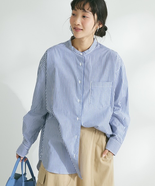 CRAFT STANDARD BOUTIQUE(クラフトスタンダードブティック)の「【追加6】バンドカラーシャツ(シャツ/ブラウス・レディース・ネイビー系2/ピンク系その他/グリーン系その他3/グレー系その他2/オフホワイト/ブルー系その他6・L/S/M)」の5枚目の写真