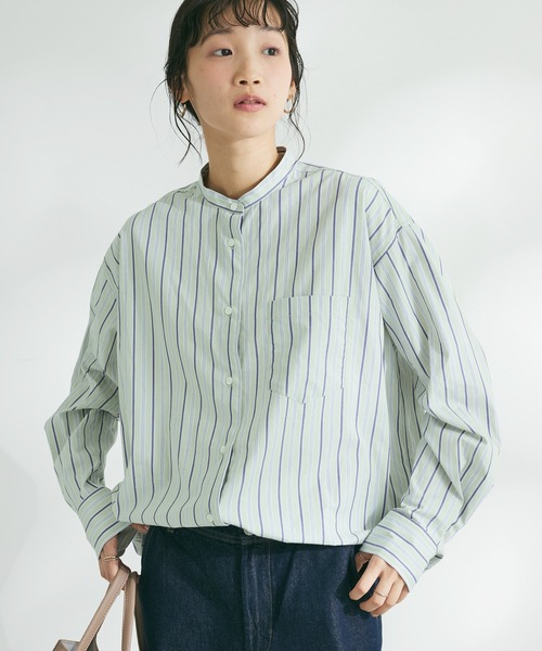 CRAFT STANDARD BOUTIQUE(クラフトスタンダードブティック)の「【追加6】バンドカラーシャツ(シャツ/ブラウス・レディース・ネイビー系2/ピンク系その他/グリーン系その他3/グレー系その他2/オフホワイト/ブルー系その他6・L/S/M)」の4枚目の写真