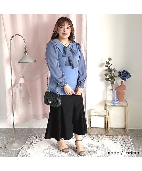 GOLDJAPAN(ゴールドジャパン)の「前後2wayリボンブラウス【大きいサイズ対応】(シャツ/ブラウス・レディース・ブラック/ブルーグレー・5L/LL/3L/4L)」の8枚目の写真