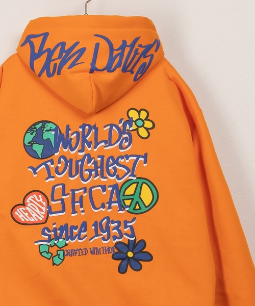 BEN DAVIS（ベンデイビス）の「【BENDAVIS／ベンデイビス】 BEN GRATEFUL HD/フードロゴ＆バックプリント/ビッグシルエット/裏起毛（パーカー・メンズ・アッシュグレー/オレンジ/グリーン/ブラック・M/L/XL）」の4枚目の写真