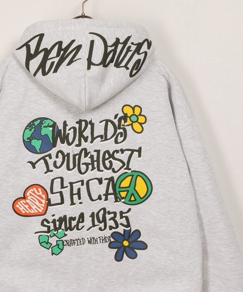 BEN DAVIS（ベンデイビス）の「【BENDAVIS／ベンデイビス】 BEN GRATEFUL HD/フードロゴ＆バックプリント/ビッグシルエット/裏起毛（パーカー・メンズ・アッシュグレー/オレンジ/グリーン/ブラック・M/L/XL）」の2枚目の写真