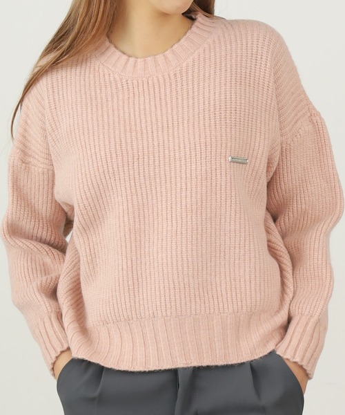 Chick(チック)の「MEDIUM CREW NECK KNIT / ミディ丈クルーカラーニット(ニット/セーター・レディース・ピンク/オフホワイト/グレー・FREE)」の16枚目の写真