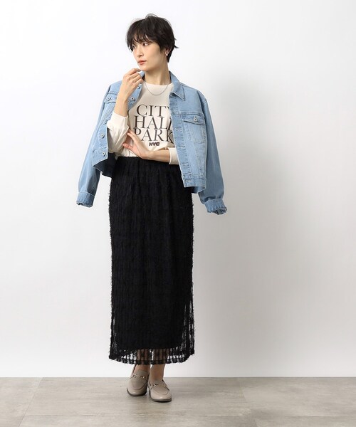 OPAQUE.CLIP(オペークドットクリップ)の「◆2WAY チュールフリンジナロースカート【洗濯機洗い可】(スカート・レディース・ブラック/ライトベージュ/ライトブルー・38/40)」の4枚目の写真