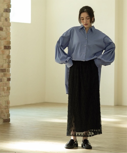 OPAQUE.CLIP(オペークドットクリップ)の「◆2WAY チュールフリンジナロースカート【洗濯機洗い可】(スカート・レディース・ブラック/ライトベージュ/ライトブルー・38/40)」の22枚目の写真