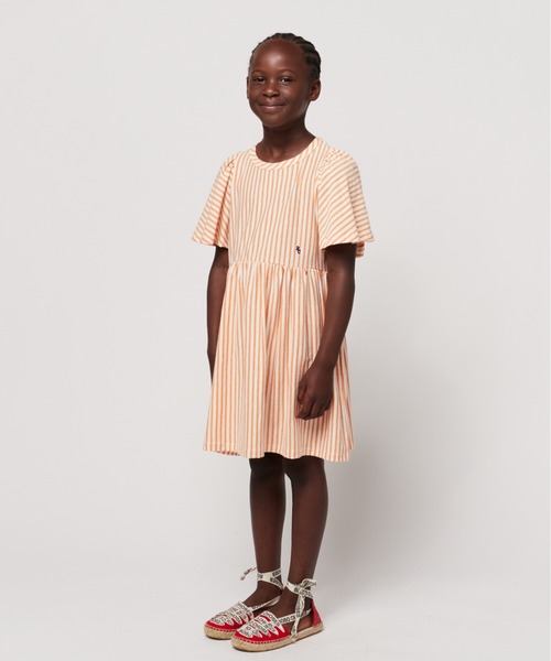 BOBO CHOSES（ボボショーズ）の「Vertical Stripes ruffle sleeves dress（ワンピース・キッズ・オレンジ・12Y-14Y/10Y-12Y/8Y-10Y/6-7YEAR/4-5YEAR/2y-3y）」の2枚目の写真