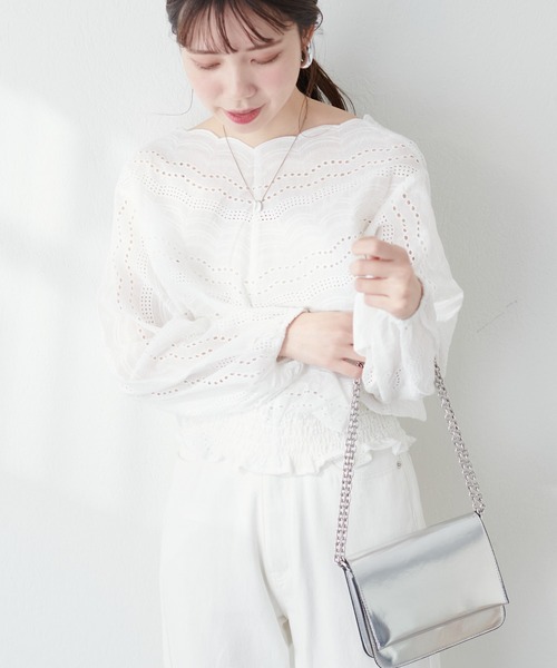 Sakuraです　ナチュラルクチュール　ブラウス3点 セール】スカラップレースブラウス（シャツ/ブラウス）｜natural