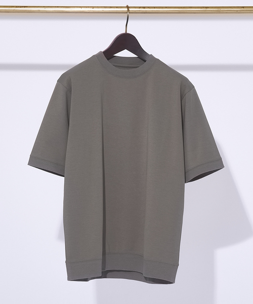 ABAHOUSE GRAY(アバハウスグレイ)の「【リブ付】シルケット ポンチ 半袖 Tシャツ(Tシャツ/カットソー・メンズ・グリーン/グレイッシュベージュ/ブラック/ホワイト/モカ・46/48)」の1枚目の写真