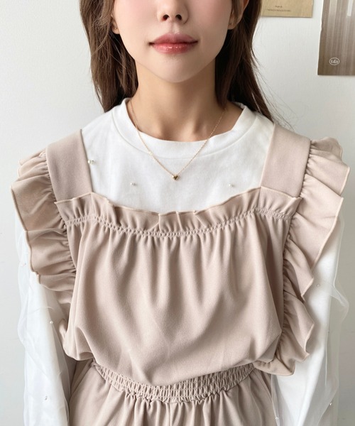 moment+（モーメントプラス）の「カットジョーゼットフリルノースリーブワイドオールインワン（つなぎ/オールインワン・レディース・グレイッシュベージュ/ブラック/チャコールグレー・M/L）」の19枚目の写真