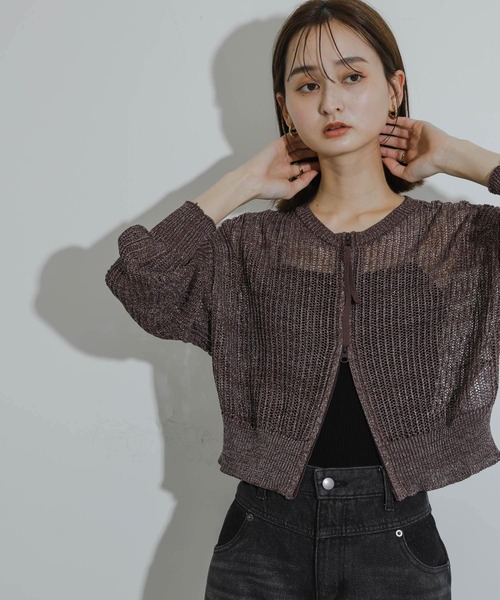SENSE OF PLACE by URBAN RESEARCH（センスオブプレイスバイアーバンリサーチ）の「『一部WEB限定カラー』ラメメッシュカーディガン（カーディガン/ボレロ・レディース・アイボリー/ライトブルー/ブラック/ブラウン・ONE）」の6枚目の写真