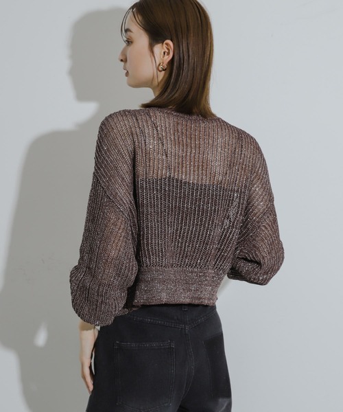 SENSE OF PLACE by URBAN RESEARCH（センスオブプレイスバイアーバンリサーチ）の「『一部WEB限定カラー』ラメメッシュカーディガン（カーディガン/ボレロ・レディース・アイボリー/ライトブルー/ブラック/ブラウン・ONE）」の8枚目の写真