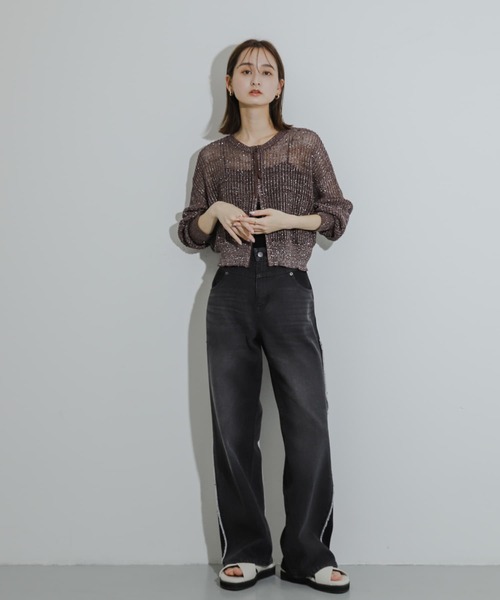 SENSE OF PLACE by URBAN RESEARCH（センスオブプレイスバイアーバンリサーチ）の「『一部WEB限定カラー』ラメメッシュカーディガン（カーディガン/ボレロ・レディース・アイボリー/ライトブルー/ブラック/ブラウン・ONE）」の9枚目の写真