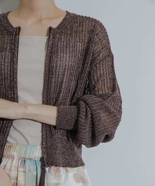 SENSE OF PLACE by URBAN RESEARCH（センスオブプレイスバイアーバンリサーチ）の「『一部WEB限定カラー』ラメメッシュカーディガン（カーディガン/ボレロ・レディース・アイボリー/ライトブルー/ブラック/ブラウン・ONE）」の10枚目の写真