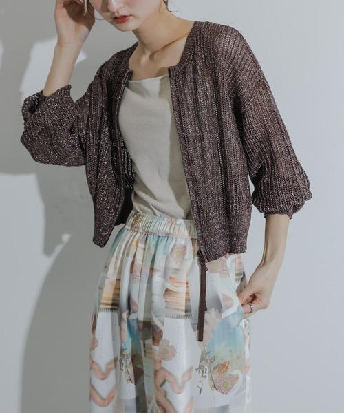 SENSE OF PLACE by URBAN RESEARCH（センスオブプレイスバイアーバンリサーチ）の「『一部WEB限定カラー』ラメメッシュカーディガン（カーディガン/ボレロ・レディース・アイボリー/ライトブルー/ブラック/ブラウン・ONE）」の12枚目の写真