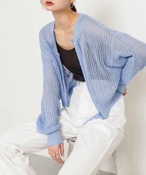 SENSE OF PLACE by URBAN RESEARCH（センスオブプレイスバイアーバンリサーチ）の「『一部WEB限定カラー』ラメメッシュカーディガン（カーディガン/ボレロ・レディース・アイボリー/ライトブルー/ブラック/ブラウン・ONE）」の4枚目の写真