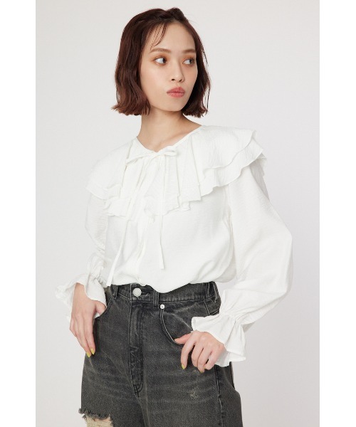 RODEO CROWNS WIDE BOWL（ロデオクラウンズワイドボウル）の「フリルカラーブラウス（シャツ/ブラウス・レディース・オフホワイト/ブラック・FREE）」の8枚目の写真