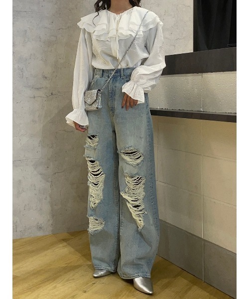 RODEO CROWNS WIDE BOWL（ロデオクラウンズワイドボウル）の「フリルカラーブラウス（シャツ/ブラウス・レディース・オフホワイト/ブラック・FREE）」の20枚目の写真