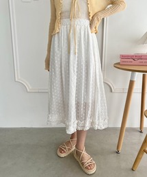コットンレースフラワー刺繍フリルスカート