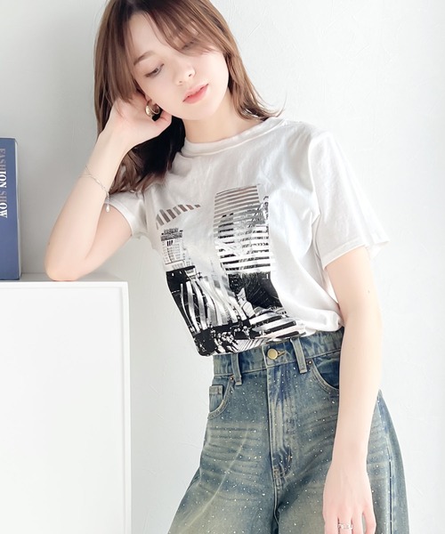 セール】【mily bilet】一点投入でモードなおしゃれ感が漂う。綿100%箔