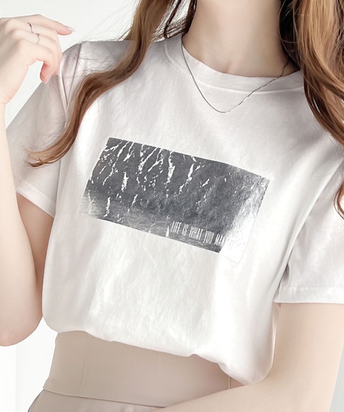 セール】【mily bilet】一点投入でモードなおしゃれ感が漂う。綿100%箔