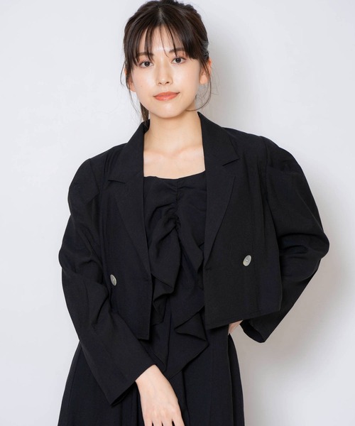 NOELA（ノエラ）の「パフスリーブクロップドジャケット（テーラードジャケット・レディース・ライトグリーン/ブラック/ラベンダー・フリー）」の4枚目の写真