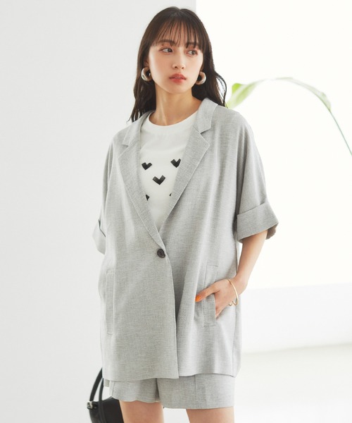 VIS（ビス）の「【接触冷感・洗える】リネンライクドルマンハーフスリーブジャケット【セットアップ対応】（テーラードジャケット・レディース・ライトグレー/ブラック/ホワイト系その他5・FREE）」の4枚目の写真