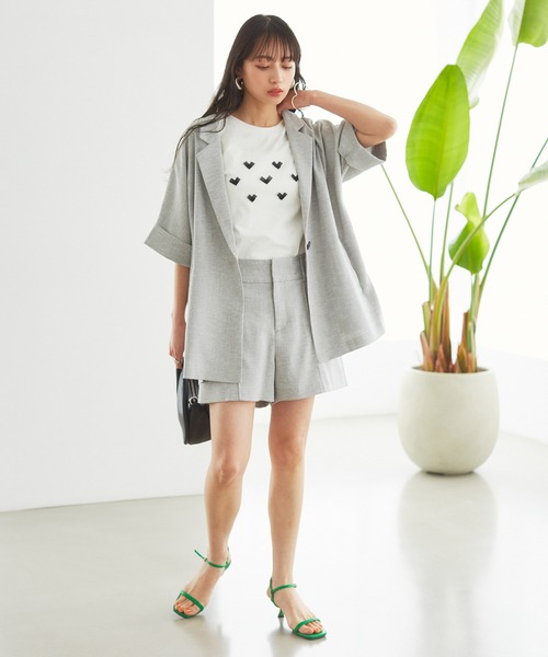 VIS（ビス）の「【接触冷感・洗える】リネンライクドルマンハーフスリーブジャケット【セットアップ対応】（テーラードジャケット・レディース・ライトグレー/ブラック/ホワイト系その他5・FREE）」の6枚目の写真