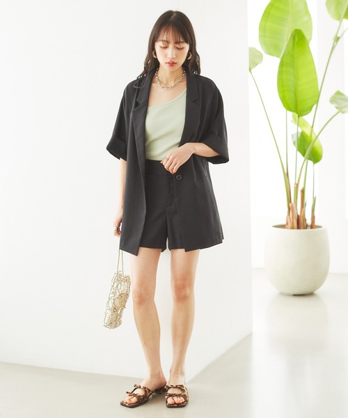 VIS（ビス）の「【接触冷感・洗える】リネンライクドルマンハーフスリーブジャケット【セットアップ対応】（テーラードジャケット・レディース・ライトグレー/ブラック/ホワイト系その他5・FREE）」の8枚目の写真