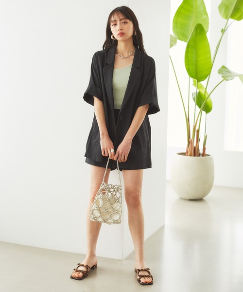 VIS（ビス）の「【接触冷感・洗える】リネンライクドルマンハーフスリーブジャケット【セットアップ対応】（テーラードジャケット・レディース・ライトグレー/ブラック/ホワイト系その他5・FREE）」の9枚目の写真