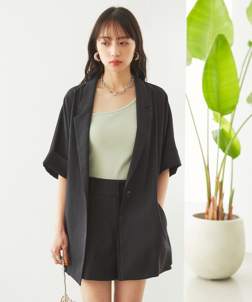 VIS（ビス）の「【接触冷感・洗える】リネンライクドルマンハーフスリーブジャケット【セットアップ対応】（テーラードジャケット・レディース・ライトグレー/ブラック/ホワイト系その他5・FREE）」の10枚目の写真