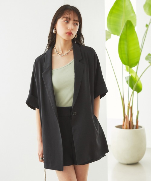 VIS（ビス）の「【接触冷感・洗える】リネンライクドルマンハーフスリーブジャケット【セットアップ対応】（テーラードジャケット・レディース・ライトグレー/ブラック/ホワイト系その他5・FREE）」の12枚目の写真