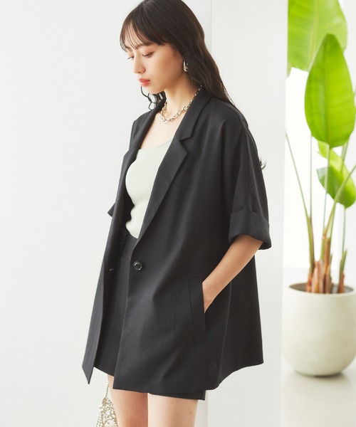 VIS（ビス）の「【接触冷感・洗える】リネンライクドルマンハーフスリーブジャケット【セットアップ対応】（テーラードジャケット・レディース・ライトグレー/ブラック/ホワイト系その他5・FREE）」の13枚目の写真