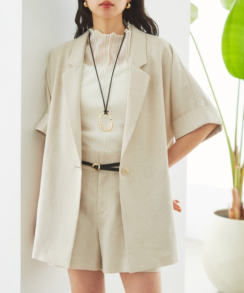 VIS（ビス）の「【接触冷感・洗える】リネンライクドルマンハーフスリーブジャケット【セットアップ対応】（テーラードジャケット・レディース・ライトグレー/ブラック/ホワイト系その他5・FREE）」の14枚目の写真