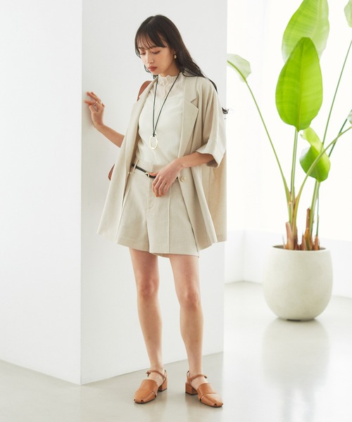 VIS（ビス）の「【接触冷感・洗える】リネンライクドルマンハーフスリーブジャケット【セットアップ対応】（テーラードジャケット・レディース・ライトグレー/ブラック/ホワイト系その他5・FREE）」の17枚目の写真