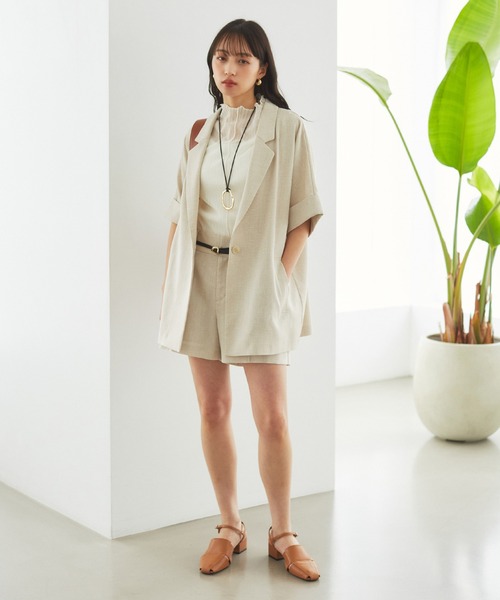 VIS（ビス）の「【接触冷感・洗える】リネンライクドルマンハーフスリーブジャケット【セットアップ対応】（テーラードジャケット・レディース・ライトグレー/ブラック/ホワイト系その他5・FREE）」の18枚目の写真