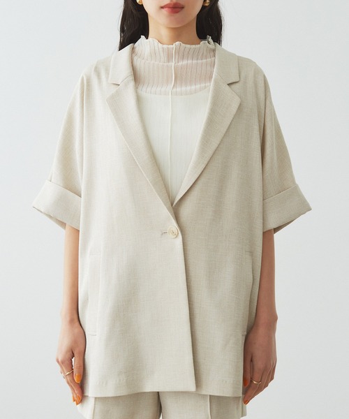 VIS（ビス）の「【接触冷感・洗える】リネンライクドルマンハーフスリーブジャケット【セットアップ対応】（テーラードジャケット・レディース・ライトグレー/ブラック/ホワイト系その他5・FREE）」の19枚目の写真