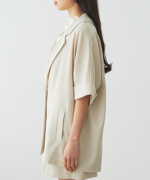 VIS（ビス）の「【接触冷感・洗える】リネンライクドルマンハーフスリーブジャケット【セットアップ対応】（テーラードジャケット・レディース・ライトグレー/ブラック/ホワイト系その他5・FREE）」の20枚目の写真