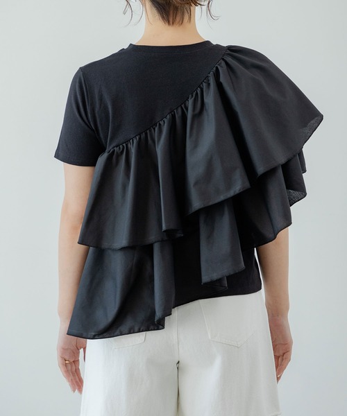 rectangle(レクタングル)の「アシンメトリーフリルTシャツ(Tシャツ/カットソー・レディース・オフホワイト/ブラック・FREE)」の14枚目の写真