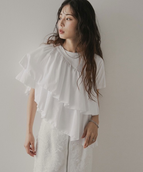 アシンメトリーフリルTシャツ（Tシャツ/カットソー）｜rectangle