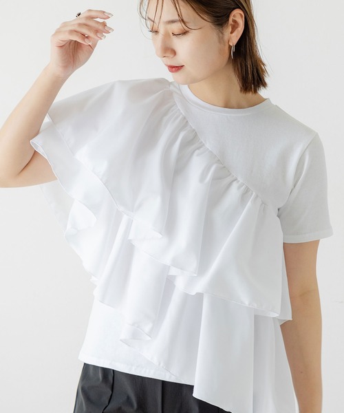 セール】アシンメトリーフリルTシャツ（Tシャツ/カットソー