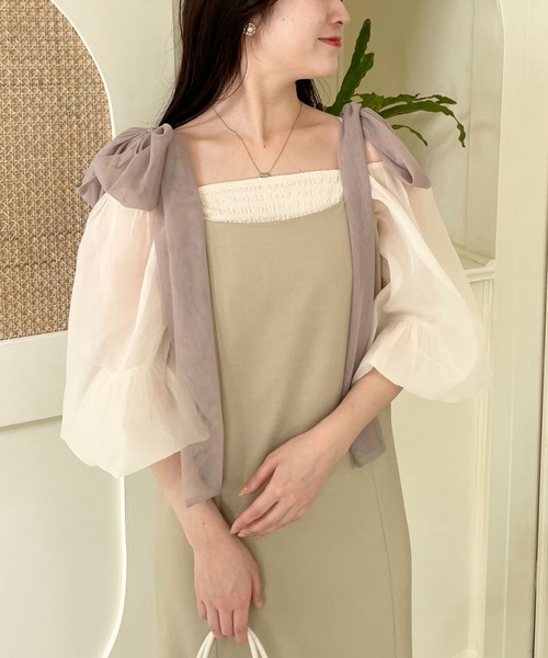 mysty woman（ミスティウーマン）の「シアーマシュマロスリーブプルオーバー 127794（Tシャツ/カットソー・レディース・ライトベージュ/ブラック/オフホワイト・FREE）」の3枚目の写真