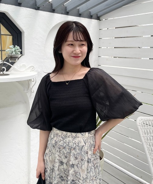 mysty woman（ミスティウーマン）の「シアーマシュマロスリーブプルオーバー 127794（Tシャツ/カットソー・レディース・ライトベージュ/ブラック/オフホワイト・FREE）」の21枚目の写真